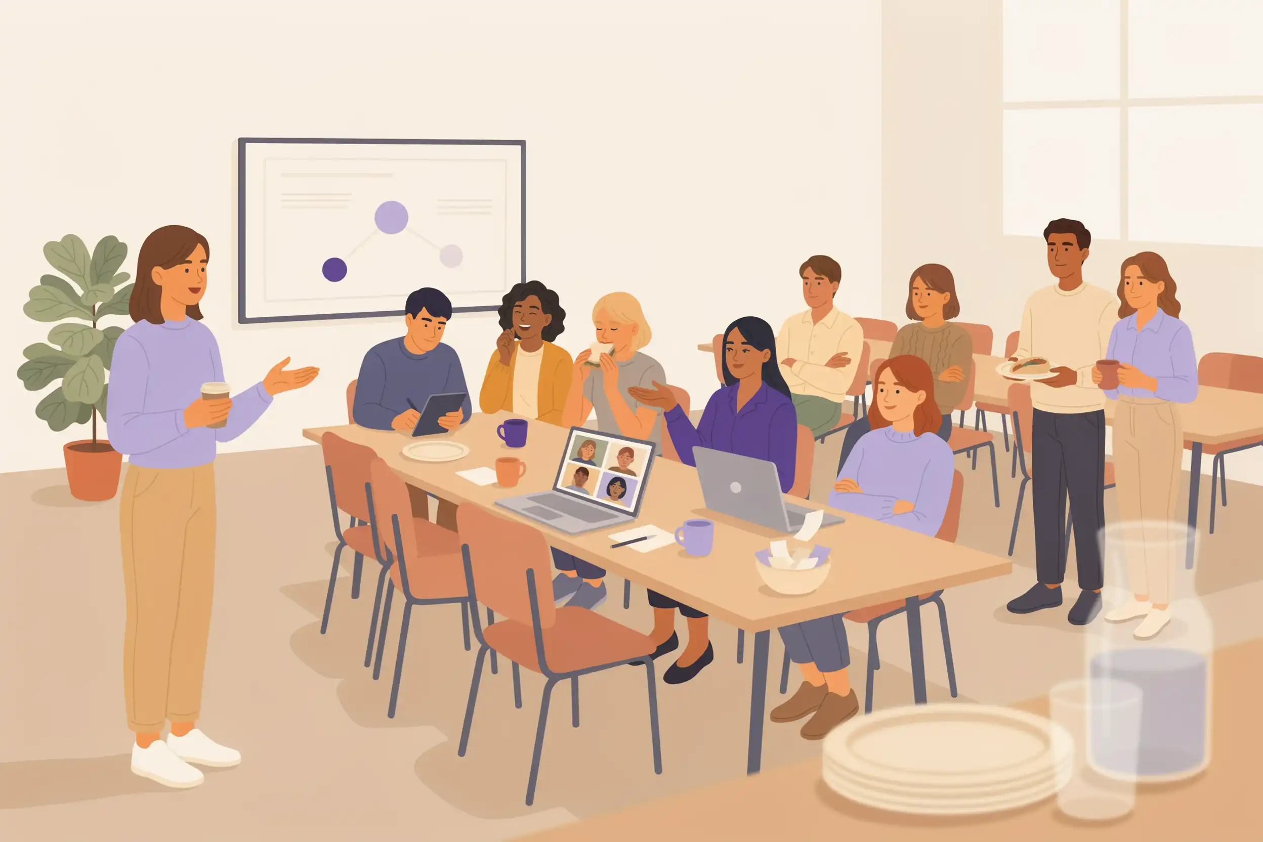 A well-attended Lunch and Learn session with a group thank-you card for the host